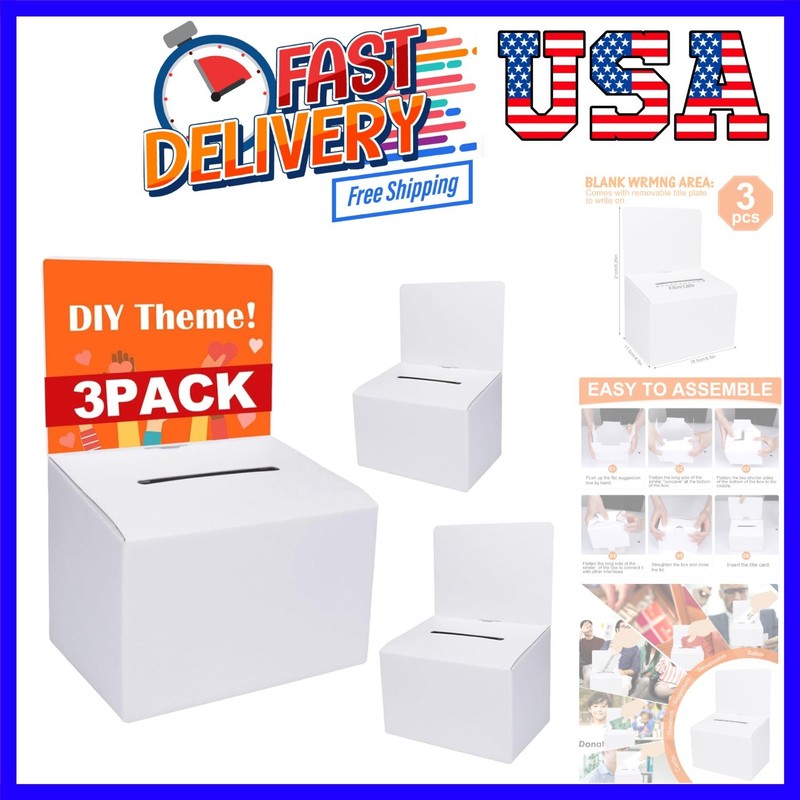 3 Pack Cardboard Ballot Box with Slot, Suggestion Boxes with Removable Header…