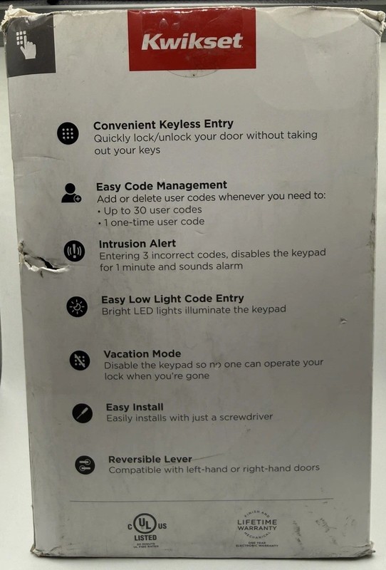 Kwikset SmartCode 917 Electronic Keyless Entry Lever Lock Satin Nickel Open Box gallery