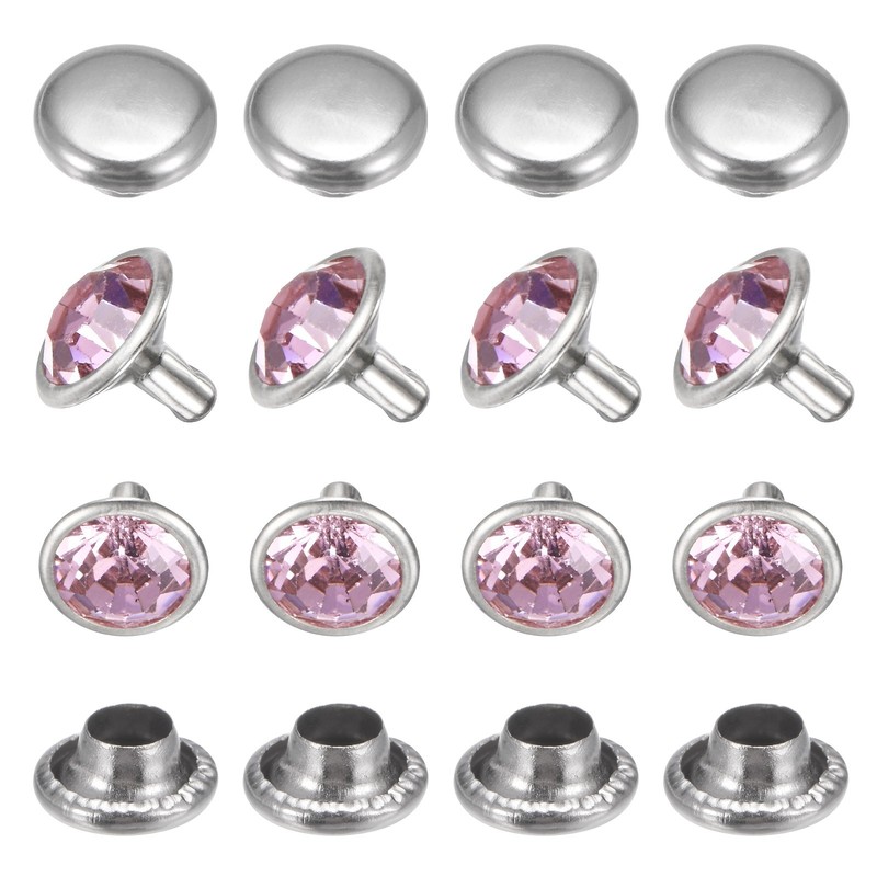 Clear Rhinestone Rivets [50pcs] – Crystal Rivets – [Pink – 0.39 IN]
