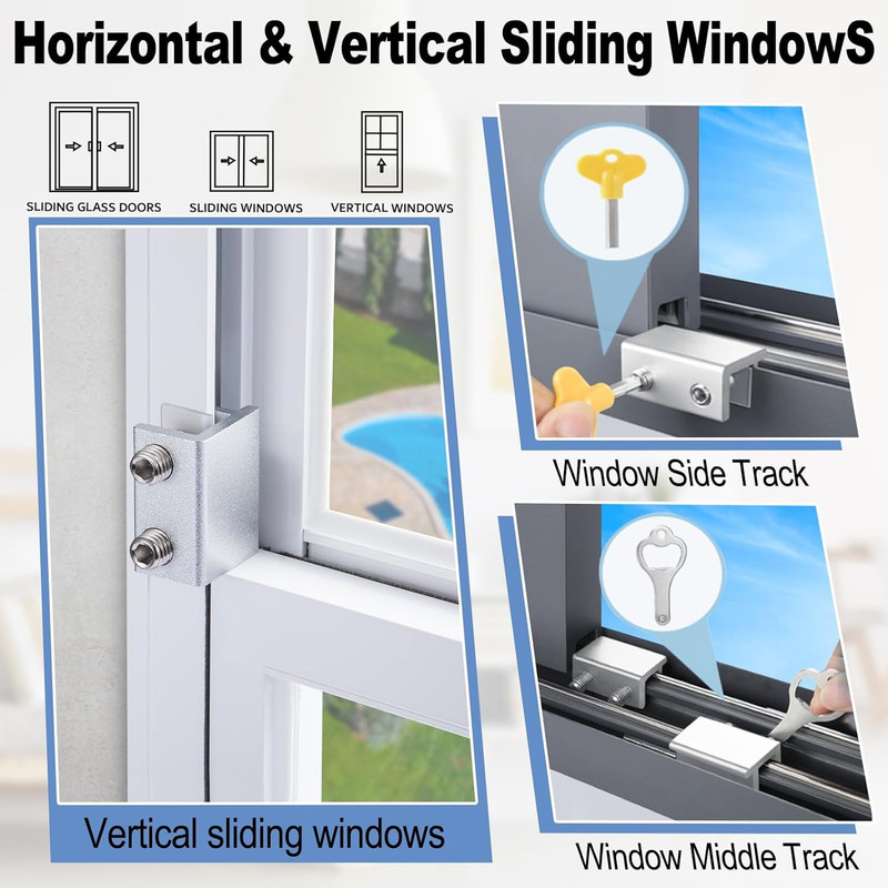4 Sets Sliding Window Locks with Key, Window Locks for Up and Down Windows,Easy gallery