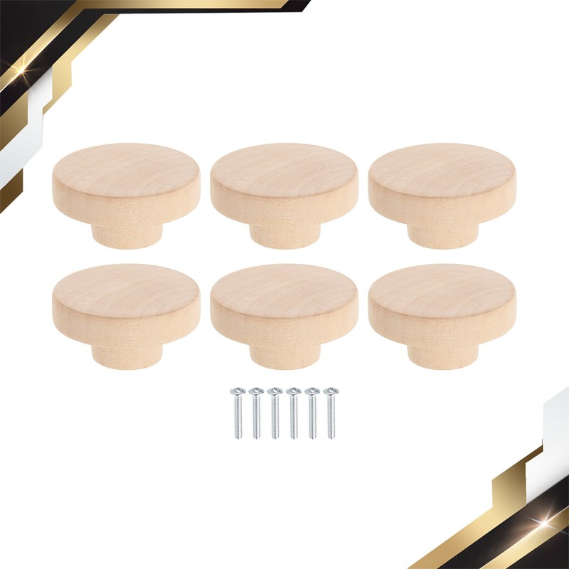 6 Set Round Wood Drawer Knob 2″ Dia Flat Round Dresser Knobs