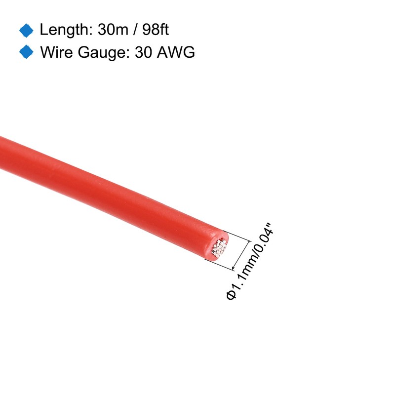 30AWG Stranded Wire PVC Hookup 30M/98ft Red, Electrical Wire UL1007 Spool gallery