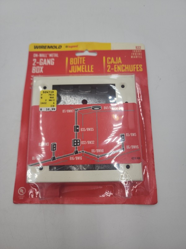 Legrand Wiremold B-32 Ivory Square On Wall Metal Heavy Duty 2-Gang Outlet Box