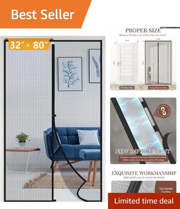 Tear-Resistant Magnetic Screen Door with Powerful Magnets for 32″ x 80″ Frames