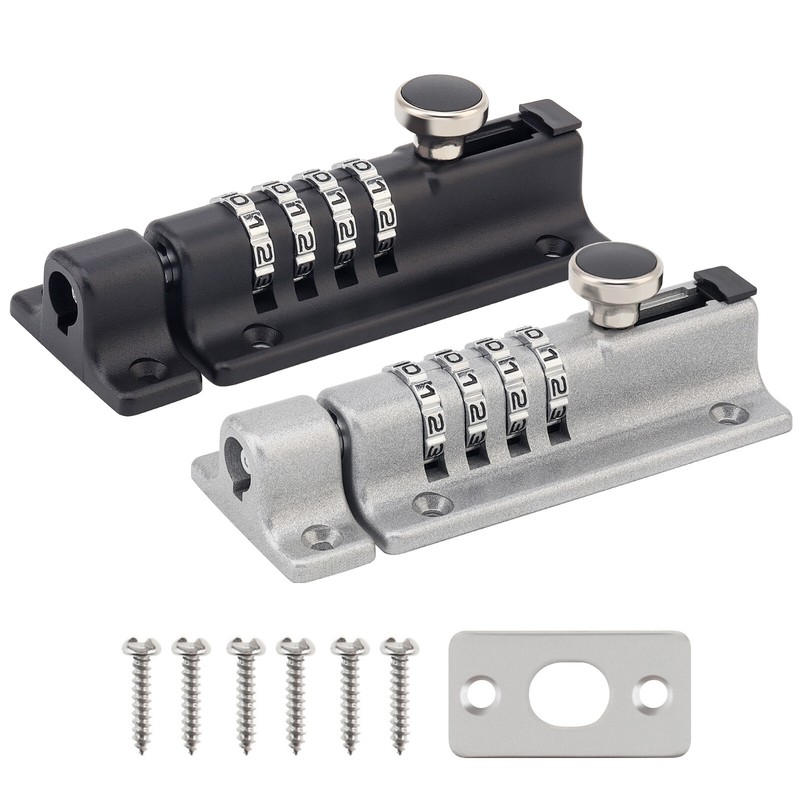 4 Digit Combination Slide Lock Garden Door Shed Gate Security Lock Bolt w/Screws