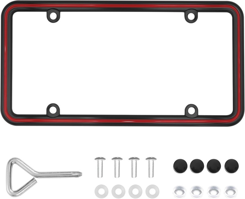 1pcs Heavy Dut Metal License Plate Frame, Made of Zinc Alloy w Color: BLK-Red