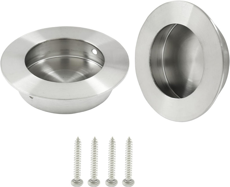 Brushed Nickel Recessed Pull Handles for Sliding and Pocket Doors, 2 Pcs
