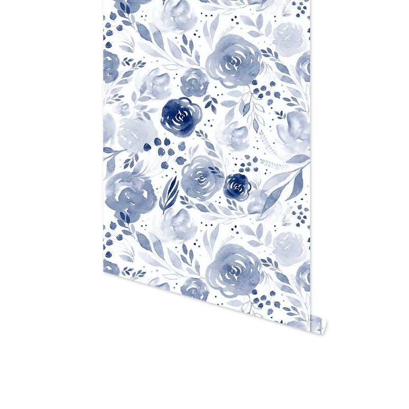 Blue Ink Painting Peel & Stick Removable Vinyl Self-Adhesive Wallpaper 17″x118″