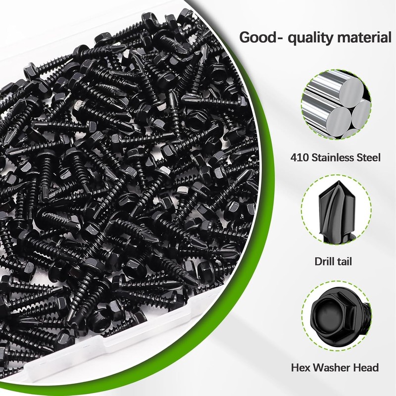 mxuteuk #8×3/4" Self Tapping Screws,410 Stainless #8×3/4,180PCS, Black gallery