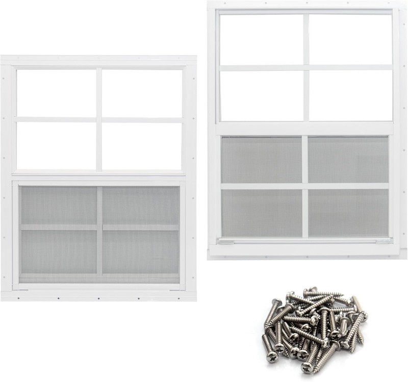 Durable Aluminum Shed Windows, 18″ x 23″ with Tempered Glass & Fly Screens