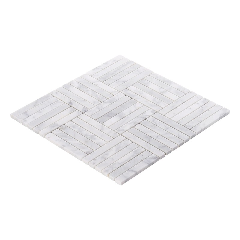 White Calacatta Marble Stone Basketweave Parquet Mosaic Tile Kitchen Backsplash gallery