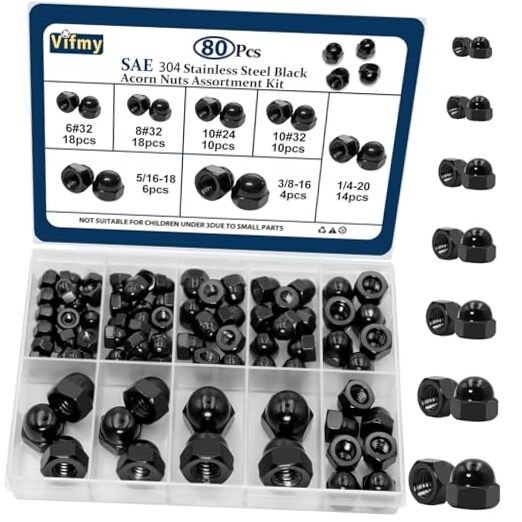 SAE Stainless Steel Acorn Nuts Assortment Kit SAE Standard Black 304 Stainless