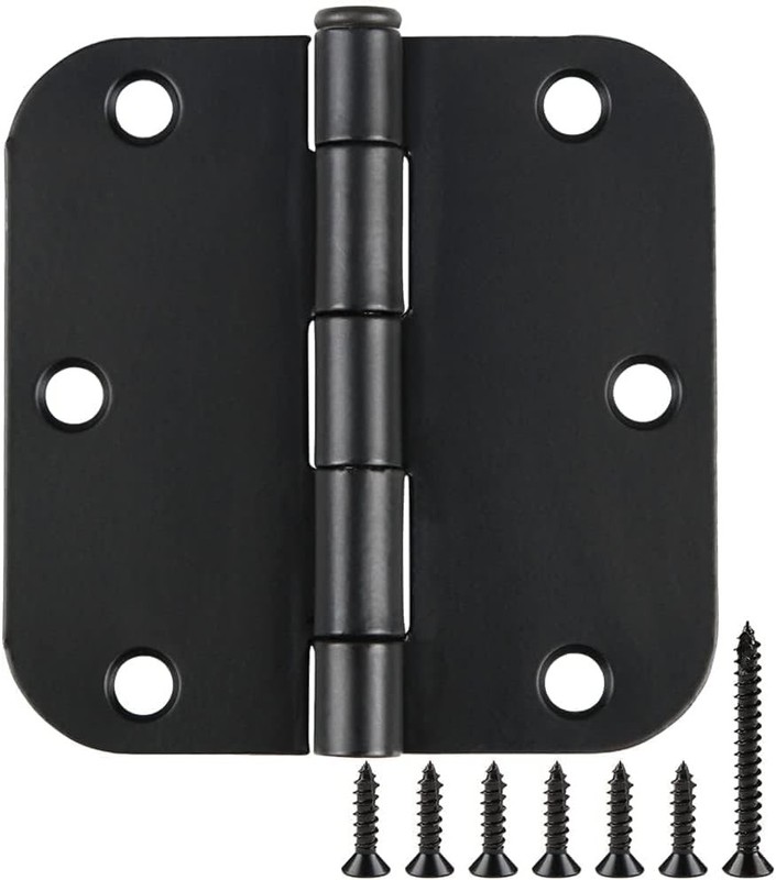 3 Pack Matte Black Rounded Door Hinges 3.5 Inch - Heavy Duty Iron Hardware gallery