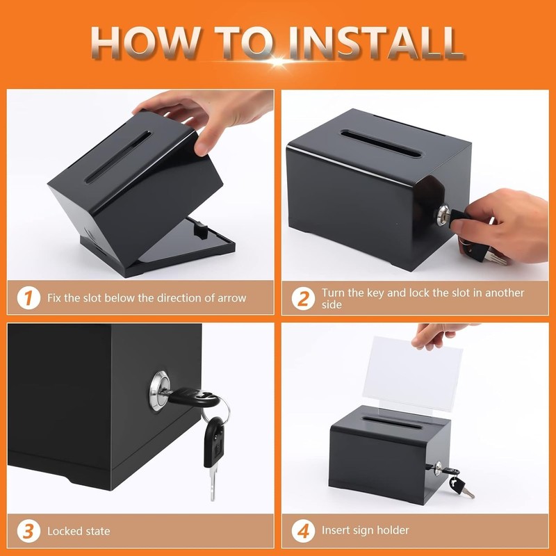Portable Black Donation Box with Sign Holder - Ideal for Tips & Suggestions gallery