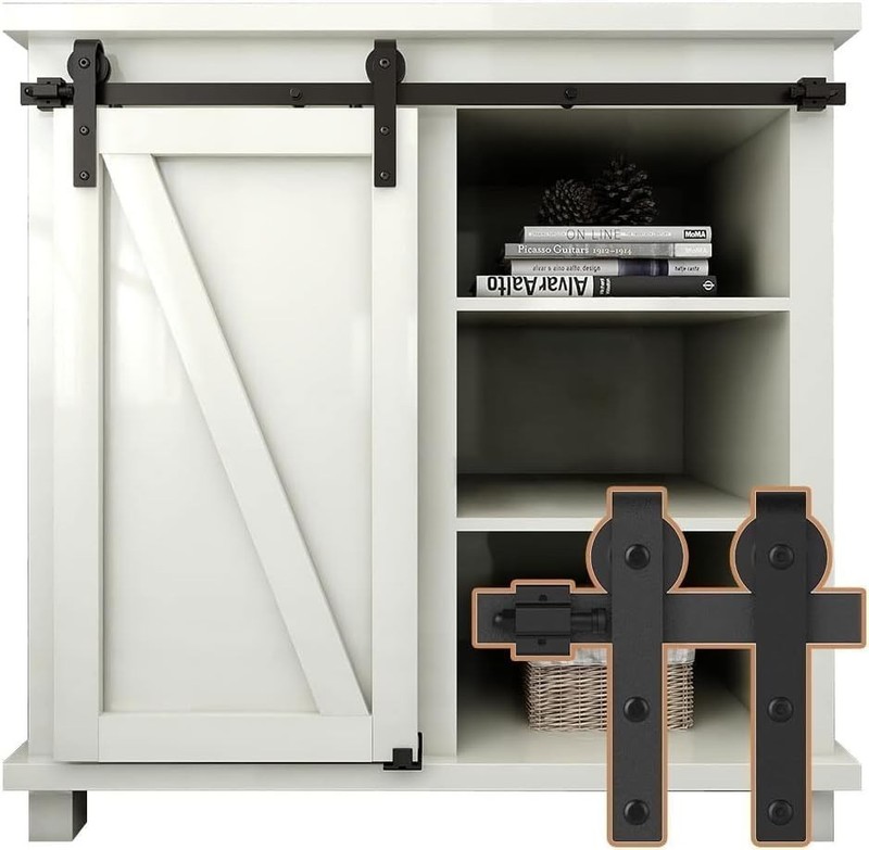 4FT Mini Sliding Barn Door Hardware Kit for Single Door, J-Shaped Hanger, Easy I gallery