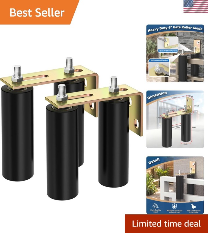2 Pack 6″ Slide Gate Guide Roller with L-Bracket Universal Sliding Gate Rollers