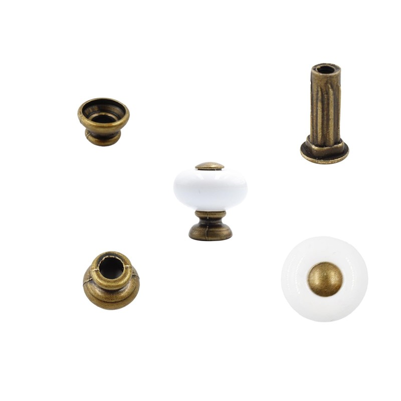 1” Ceramic Round Knobs, Antique Brass and Ceramic Cabinet Knobs, White Furnit... gallery