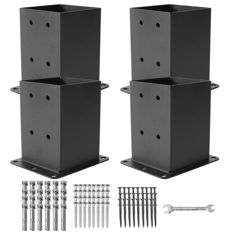 4×4 Post Base 4 Pcs,Deck Post Brackets,Inner Size (3.6″ x3.6“Heavy Duty Powde…