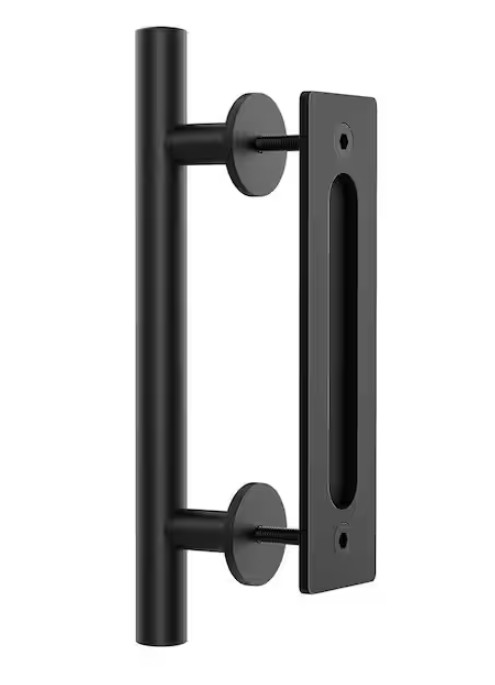 WINSOON 12 in. L Modern Rustic Black Satin Nickel Sliding Barn Door Handle Pull