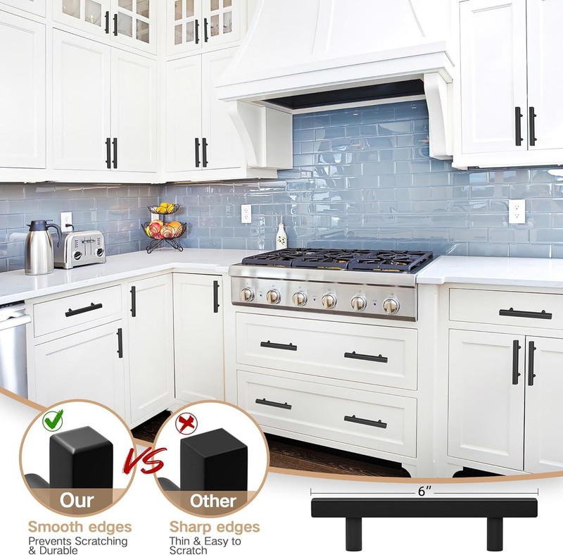 30 Pack 6 Inch Square Kitchen Cabinet Handles Black Cabinet Pulls Black Drawer.. gallery