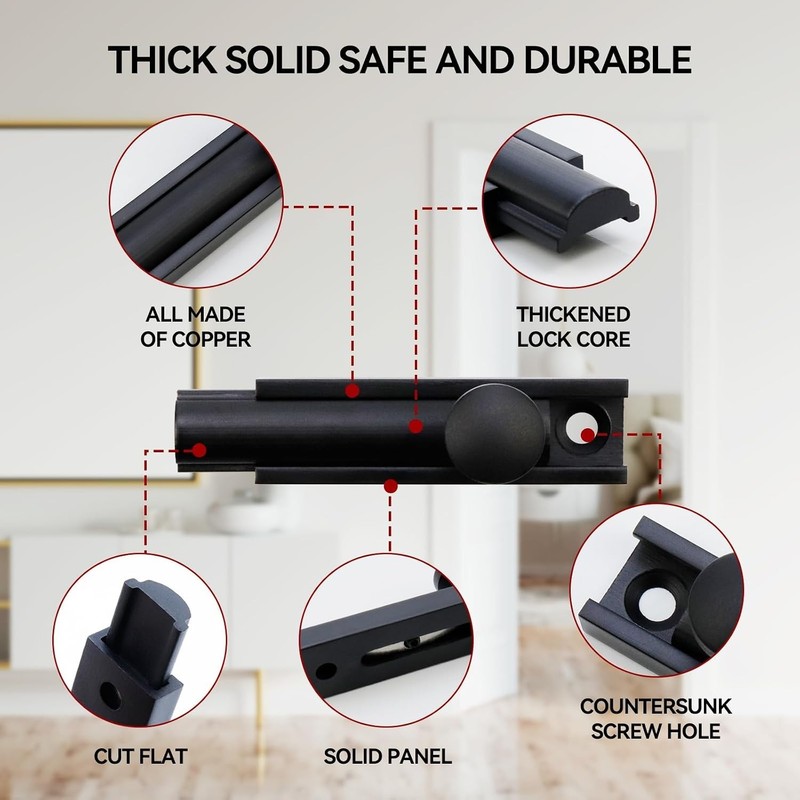 Solid Brass Surface Bolt 2" Matte Black Barrel Bolt Lock Hardware Slide Surfa... gallery