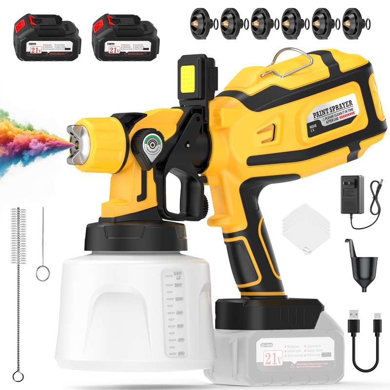 Paint Sprayer, 32000 RPM Cordless Electric Spray Paint Gun with 1400ml Contai…
