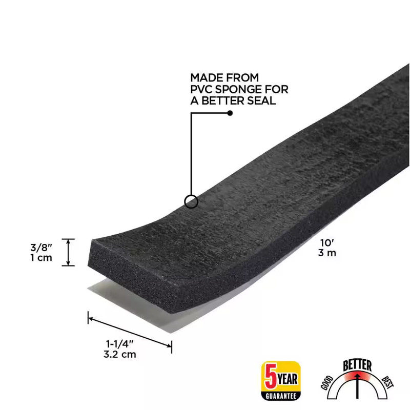 1.25 In. X 10 Ft. Black Sponge Window Seal for Ex-Large Gaps Weatherstrip Roll gallery