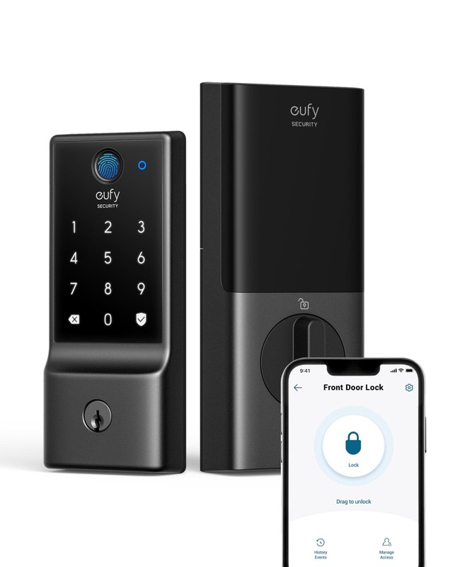 eufy Security Smart Lock C220, Fingerprint Keyless Entry Door Lock, Black