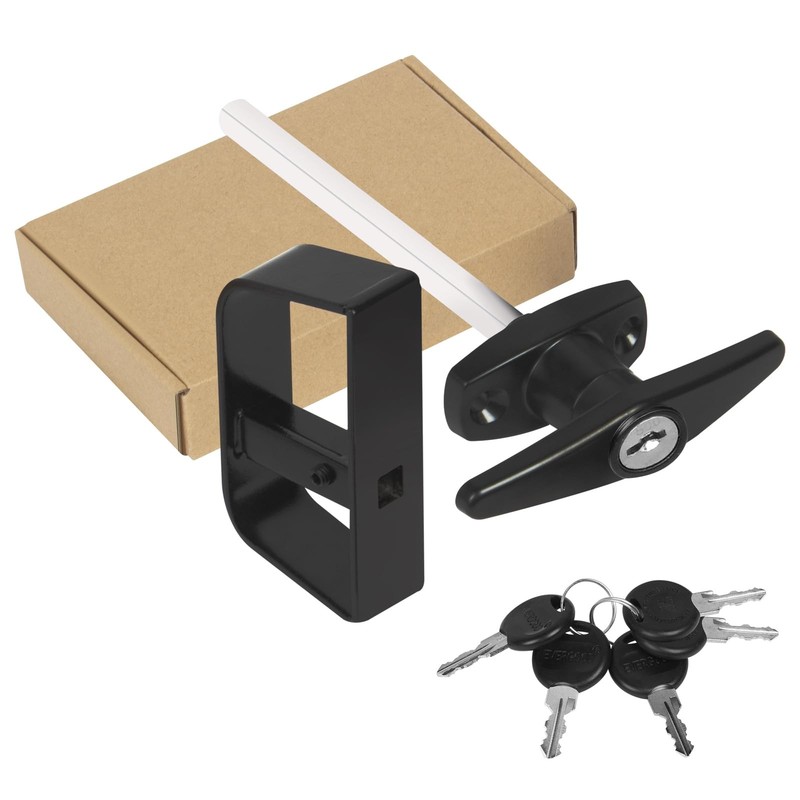 Shed Door Latch T-Handle Lock Kit with 5 Keys, 4½” and 5½” Stem, Black