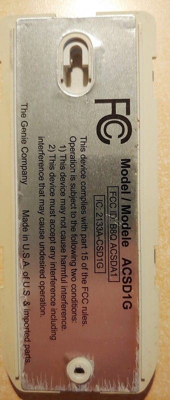 GENIE INTELLICODE WIRELESS/KEYLESS ENTRY MODEL – ACSD1G – REAR COVER