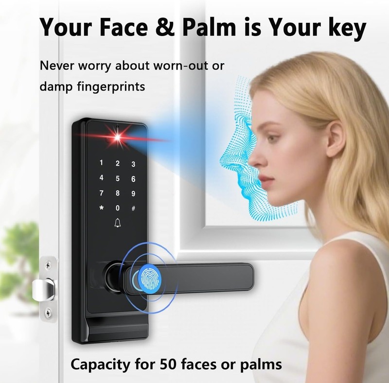 Smart Door Handle Lock with Camera,3D Facial & Palm Vein Recognition,Keyless Ent gallery