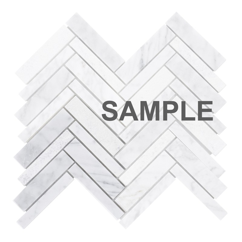 White Calacatta Stone Marble Texture Blended Herringbone Mosaic Tile Backsplash