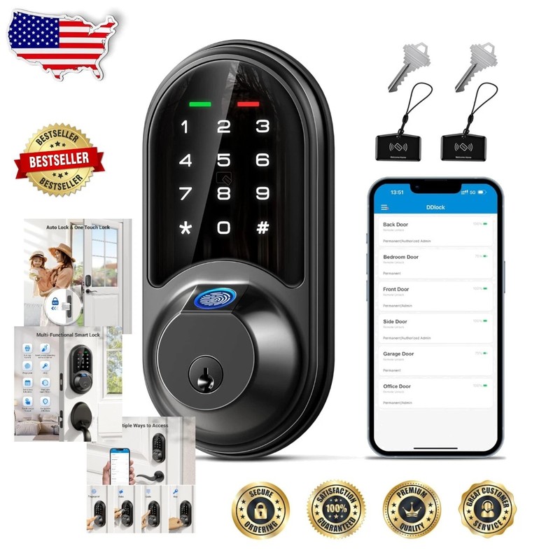 Keyless Entry Smart Lock: Touchscreen, App Control, Auto-Lock, Matte Black