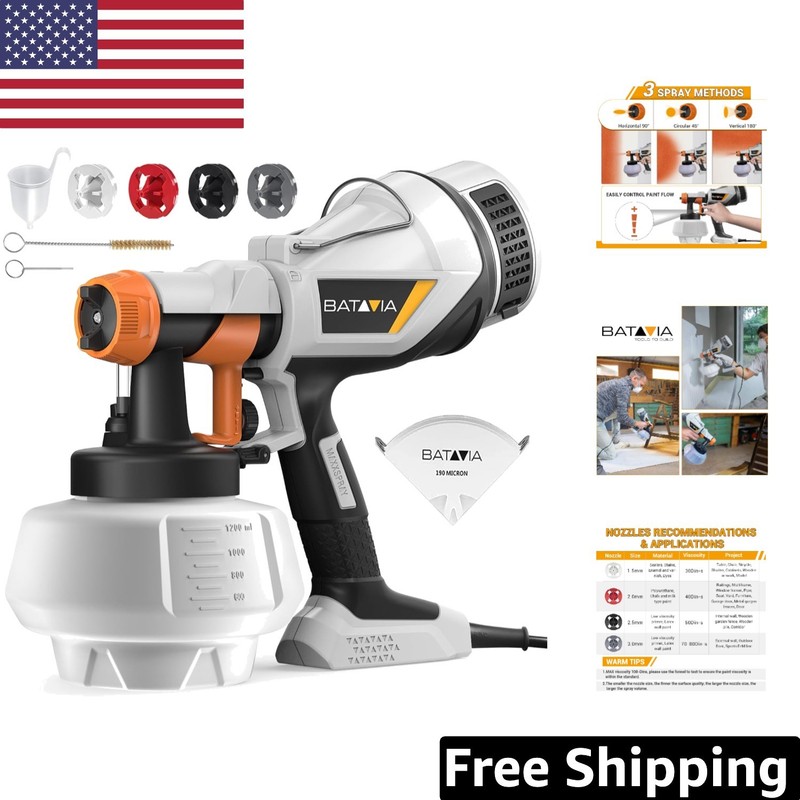 Easy-Clean HVLP Paint Gun - 1200ml Tank with Adjustable Flow for All Paint Types
