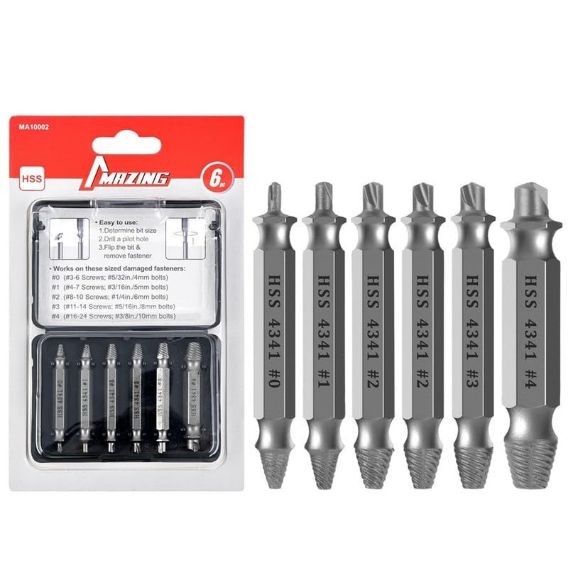 MAZING Damaged Screw Extractor Set, 6PCS Stripped Screw Grab Kit, Easy Remova...