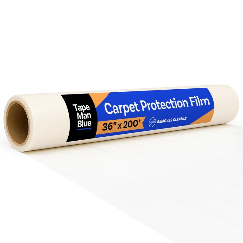 Carpet Protection Film 36″ x 200′ roll, Self Adhesive Plastic Carpet Protecto…