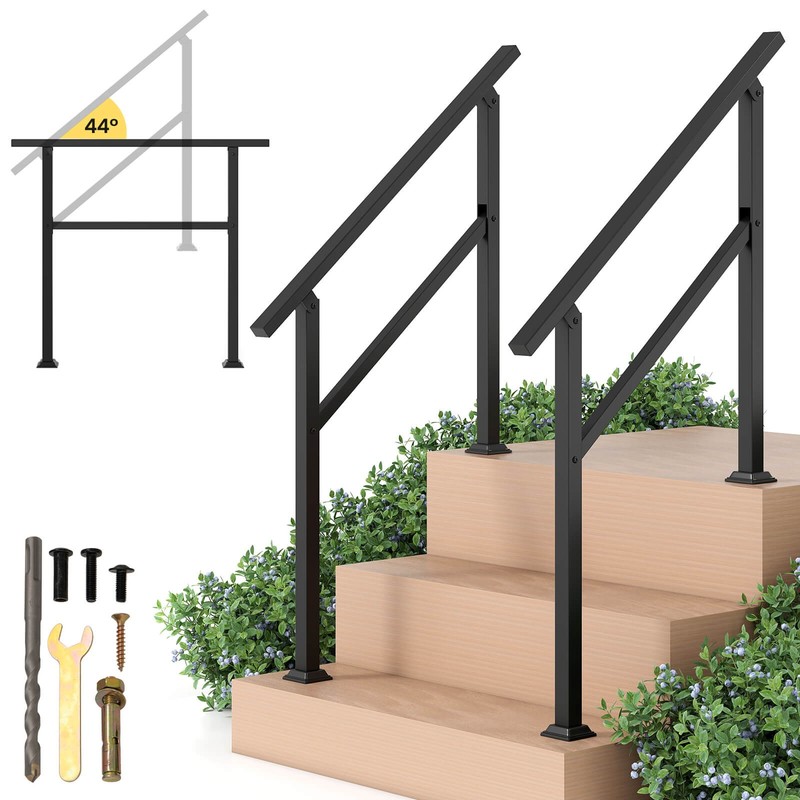 2PCS Metal Handrail 0-3 Steps w/Flexible Angle Adjustment Installation Kit