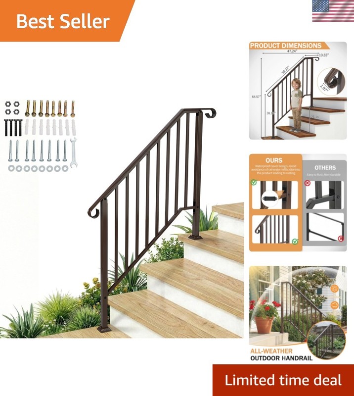 Transitional Wrought Iron Handrail with Installation Kit for Concrete & Wood