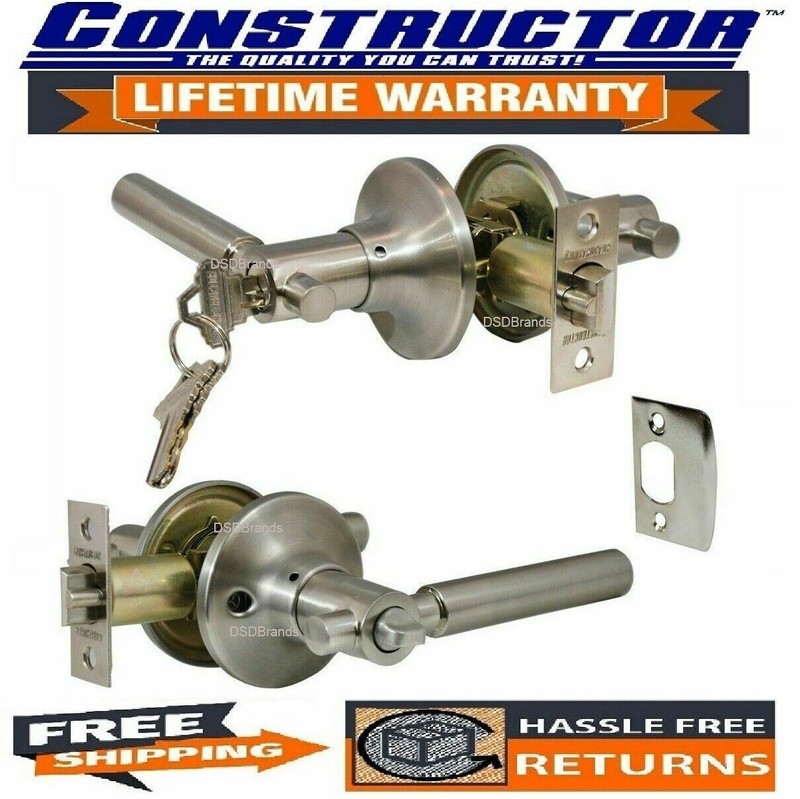 Constructor Rondo Entry Door Lever Handle Round Key Lockset Satin Nickel Finish