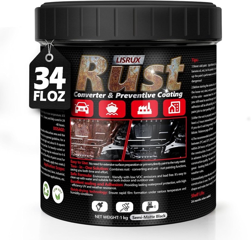 4-in-1 Rust Converter Metal Primer, 34 Fl Oz Black Rust Inhibitor Paint for …