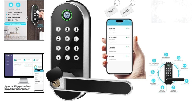 Smart Door Lock Keyless Entry Fingerprint Bluetooth WiFi App Remote Alexa Google gallery