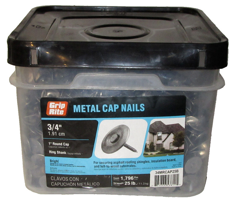 Grip-Cap Series 34MRCAP 1" Cap Nail 3/4" Long, 1796 Count, 25lb Metal/Steel gallery