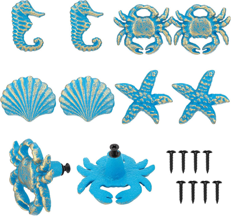 Coastal Nautical Cabinet Knobs Set, Beach Theme Metal Drawer Pulls (Blue) gallery