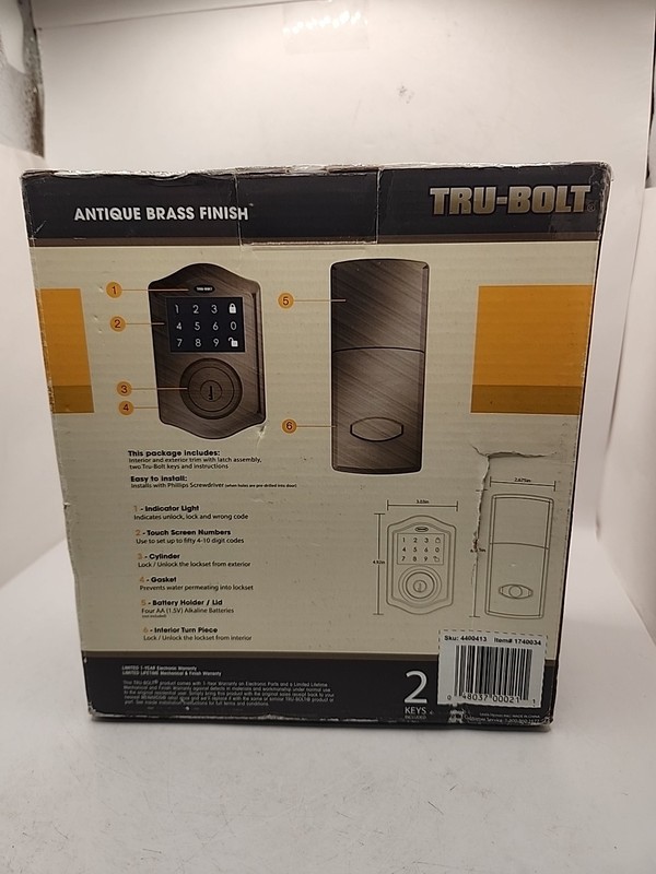 NEW Tru-Bolt Electronic Deadbolt Antique Brass Finish gallery