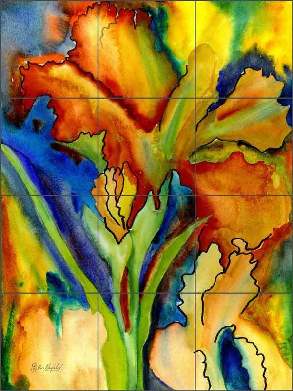Iris Tile Backsplash Phyllis Neufeld Floral Abstract Art Ceramic Mural PNA021