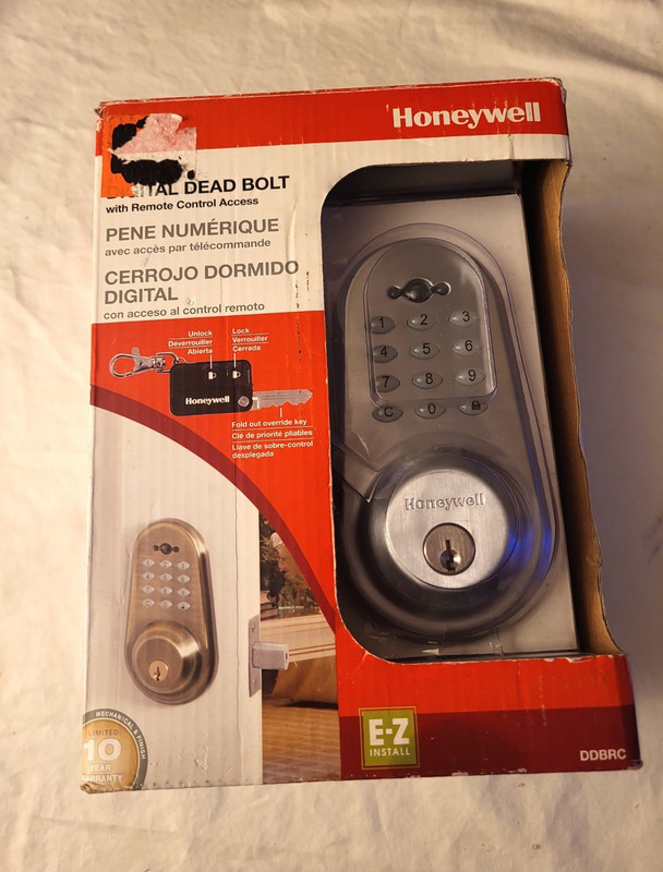 Honeywell DDBRC Digital Deadbolt Lock, Backlit Keypad Keyless w/ Remote, Satin