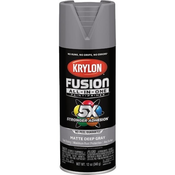 (6)- Krylon Fusion All-In-One 12 Oz. Matte Spray Paint, Deep Gray K02914007
