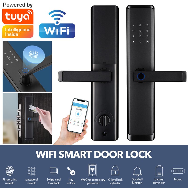 Electronic Smart Door Lock APP Fingerprint Card Password Key Home Security