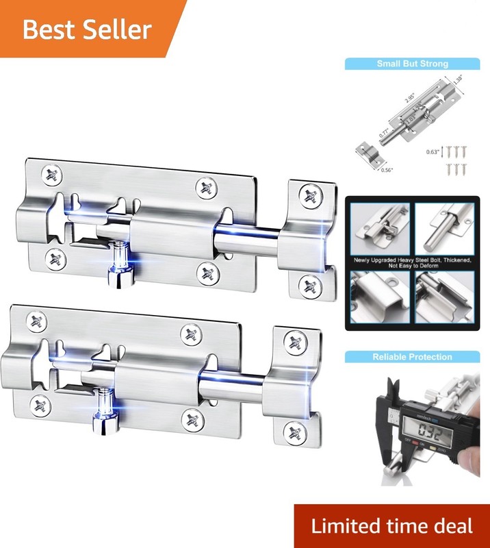 Heavy-Duty 3-Inch Sliding Lock – 2 Pack Stainless Steel Bolt Latches Included