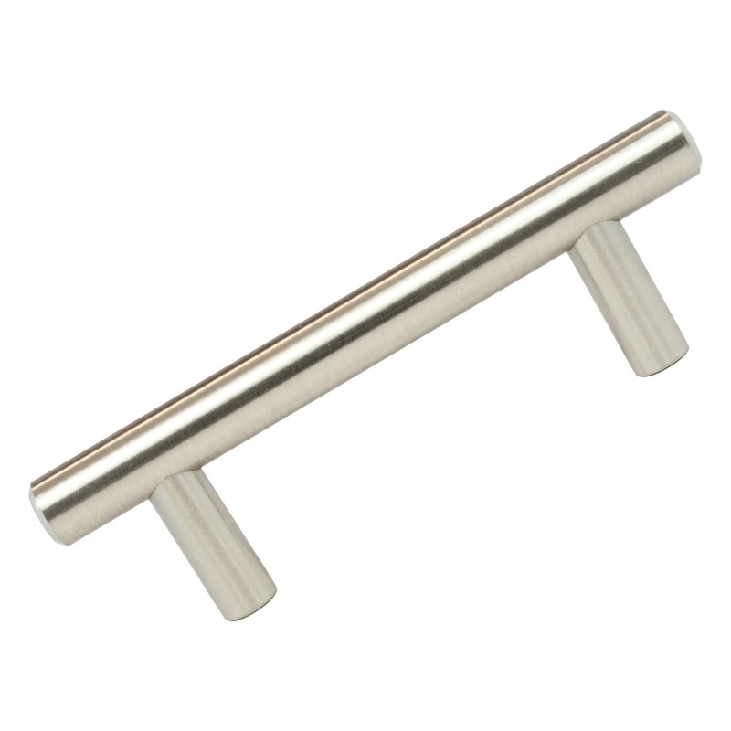 Contemporary Euro Solid Metal Pull Brushed Nickel 3" Hole Centers, 4-9/16" Long